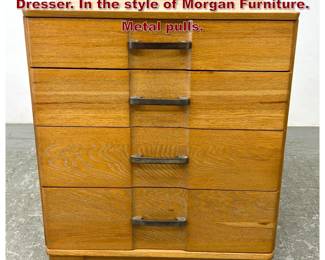 Lot 1171 Solid wood Modern Tall Chest Dresser. In the style of Morgan Furniture. Metal pulls.