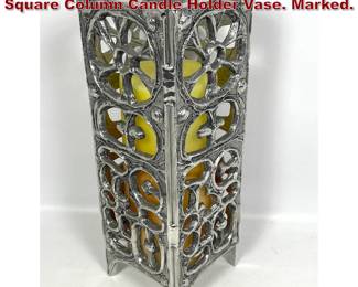 Lot 667 Donald Drumm Cast Aluminum Square Column Candle Holder Vase. Marked.