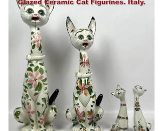 Lot 710 4pcs Vintage Italian Mid Century Glazed Ceramic Cat Figurines. Italy. 