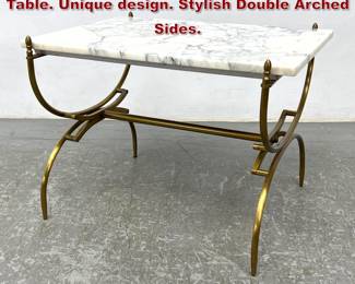 Lot 811 Marble Top Brass Italian style Side Table. Unique design. Stylish Double Arched Sides. 
