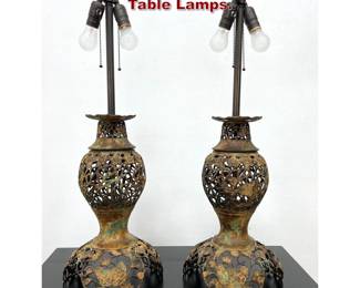 Lot 851 Pair Asian Motif Pierced Metal Table Lamps. 
