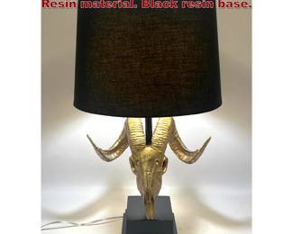 Lot 1175 Ram Skull silvery gold table lamp. Resin material. Black resin base.