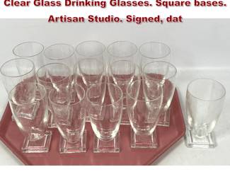 Lot 773 Collection 15pc STEVE SMYERS Clear Glass Drinking Glasses. Square bases. Artisan Studio. Signed, dat