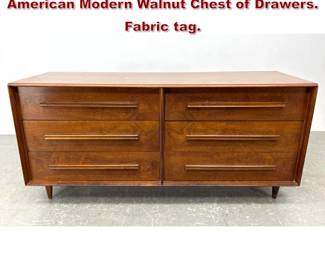 Lot 1177 WIDDICOMB Double Dresser. American Modern Walnut Chest of Drawers. Fabric tag. 