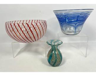 Lot 697 3pcs Art Glass. Signed and Labeled. 