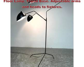 Lot 839 Serge Mouille style Black Three Arm Floor Lamp. Tripod Base. Adjustable arms and heads to fixtures. 