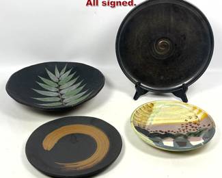 Lot 610 4pcs art Pottery Bowls and Plates. All signed. 