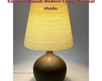 Lot 728 Lotte and Gunnar Bostlund Glazed Ceramic Danish Modern Lamp. Original shade. 