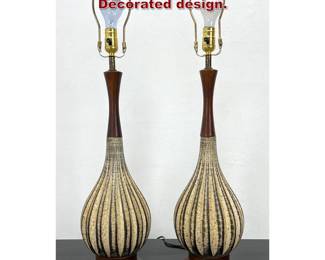 Lot 846 Pr Upsala Ekeby Table Lamps. Decorated design. 