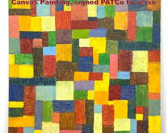 Lot 949 Large Geometric Abstract Acrylic on Canvas Painting, signed PATCo to verso