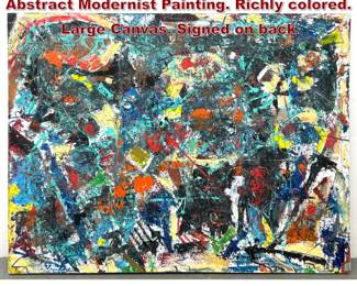 Lot 953 Very Large DENNIS SAKELSON Abstract Modernist Painting. Richly colored. Large Canvas. Signed on back