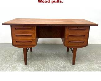 Lot 1023 Vintage Danish Modern Teak Desk. Wood pulls. 