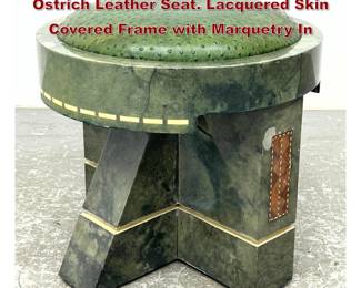Lot 924 Karl Springer Style. Green Faux Ostrich Leather Seat. Lacquered Skin Covered Frame with Marquetry In