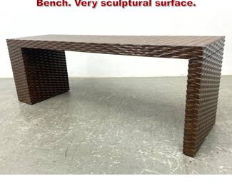 Lot 923 Designer Textured Wood Modernist Bench. Very sculptural surface. 
