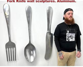 Lot 1134 Set 3 Larger than Life 47 Spoon Fork Knife wall sculptures. Aluminum.