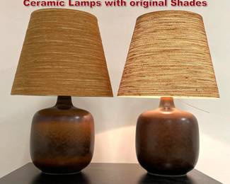 Lot 734 Pair Lotte and Gunnar Bostlund Ceramic Lamps with original Shades