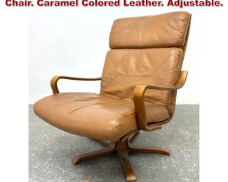 Lot 1036 Danish Modern Bentwood Lounge Chair. Caramel Colored Leather. Adjustable. 