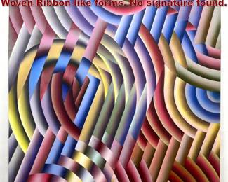 Lot 954 Op Art Large Painting on Canvas. Woven Ribbon like forms. No signature found. 