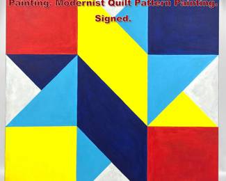 Lot 917 TIM RAY FISHER Signed Op Art Painting. Modernist Quilt Pattern Painting. Signed. 