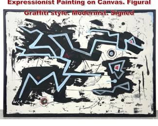 Lot 780 DENNIS SAKELSON Abstract Expressionist Painting on Canvas. Figural Graffiti style. Modernist. Signed