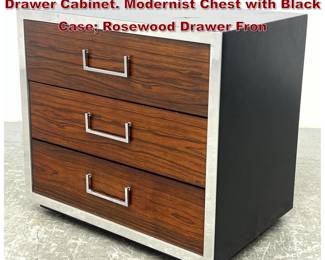Lot 1028 Milo Baughman style Rosewood 3 Drawer Cabinet. Modernist Chest with Black Case Rosewood Drawer Fron
