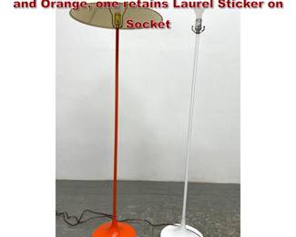 Lot 810 2pcs Laurel Tulip Lamps in White and Orange, one retains Laurel Sticker on Socket