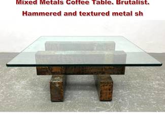 Lot 875 Paul Evans Attributed patchwork Mixed Metals Coffee Table. Brutalist. Hammered and textured metal sh