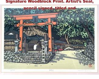 Lot 754 Katsuyuki Nishijima, Hironya Signature Woodblock Print. Artists Seal, pencil signed, titled and 