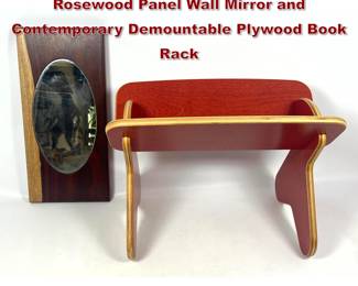 Lot 758 2pcs Mid Century Modern. Rosewood Panel Wall Mirror and Contemporary Demountable Plywood Book Rack