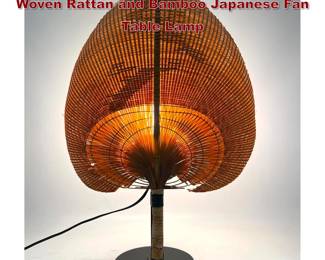 Lot 738 Vintage Ingo Maurer Style Uchiwa Woven Rattan and Bamboo Japanese Fan Table Lamp
