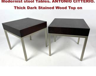 Lot 922 Pr Small BB ITALIA Square Modernist stool Tables. ANTONIO CITTERIO. Thick Dark Stained Wood Top on 