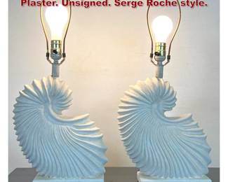 Lot 1138 Pr white shell nautilus lamps. Plaster. Unsigned. Serge Roche style. 