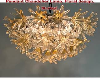 Lot 761 Intricate VENINI Murano Glass Pendant Chandelier Lamp. Floral design. Marked. 