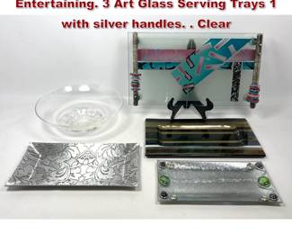 Lot 766 5pc Collection Artist Studio Entertaining. 3 Art Glass Serving Trays 1 with silver handles. . Clear 