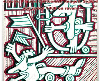 Lot 962 IGOR ZHURKOV 1988 oil Painting on canvas. Figural Cartoonish Images. Signed and dated 1988 on revers