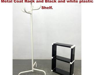 Lot 739 2pc Mid Century Modern . White Metal Coat Rack and Black and white plastic Shelf.