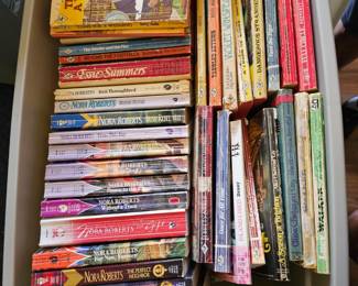 tubs of romance novels and books