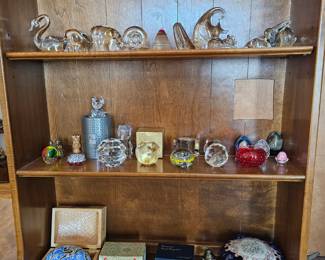 Knick-Knacks:  Lead Crystal figurines, Decorative eggs, 
English Victorian Vanity Box 1880-1895 Bubble Porcelain (Colbolt Blue) with raised design.