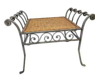 $60 USD     Wicker Metal Stool Vanity Bench Iron Scrolls EK221-39    Add a touch of whimsy to your vanity station with this Wicker Metal Stool. Featuring charming iron scrolls, this bench combines function and style to elevate your morning routine (or evening pampering). Perfect for small spaces, the wicker seat adds an airy and playful vibe to any room.

Dimensions: 25 x 17 x 19  Seat = 15"H

Condition: Very good condition.

Local pick up Merrifield, VA.  Contact us for shipper suggestions.https://goodbyhello.com/products/copy-of-wood-accent-chair-w-overlapping-slat-back-ek221-38?_pos=49&_sid=79946e5dc&_ss=r