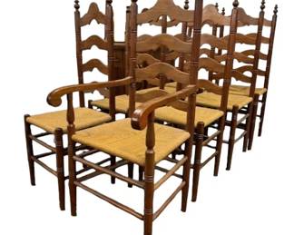 $640 USD     9 Ladderback Vintage Rush Seat Dining Chairs EK221-192     Elevate your dining experience with our 9 Ladderback Vintage Rush Seat Dining Chairs. Crafted with elegance and sophistication, these chairs feature a timeless ladderback design and vintage rush seats. Enjoy superior comfort and style while indulging in exquisite meals.

Dimensions: 17 x 16 x 45.5

Condition: Very Good Condition

Local pick up Merrifield, VA.  Please contact us for shipper suggestions.     https://goodbyhello.com/products/vanguard-studios-oval-mirror-w-ornate-black-gold-frame-ek221-187-copy?_pos=72&_sid=79946e5dc&_ss=r