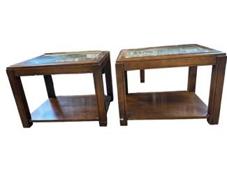 $160 USD      Pair Mid-Century End Tables w Cane Underneath Glass EK221-166     Elevate your living space with the sleek and stylish Pair Mid-Century End Tables. These tables feature a modern Mid-Century design, with cane details and glass tops that add a touch of elegance to any room. The glass tops also provide a clear view of the beautiful cane underneath, making these tables a unique and eye-catching addition to your home decor.

Dimensions: 21 x 26.5 x 20"H

Condition: Very Good Condition. 

Local pick up Merrifield, VA.  Please contact us for shipper suggestions.      https://goodbyhello.com/products/copy-of-brown-wood-framed-mirror-ek221-165?_pos=88&_sid=1b1be3ab6&_ss=r