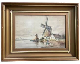 $100 USD     Windmill Dutch Watercolor Painting Signed Jan van Tree EK221-46    Transport yourself to the scenic countryside of the Netherlands with this exquisite watercolor painting. Designed and signed by the renowned artist Jan van Tree, this piece features a stunning depiction of a traditional Dutch windmill. With delicate brushstrokes and intricate details, it's a luxurious addition to any art collection.

Dimensions: 27 x 21"

Condition: Very good condition.

Local pick up Merrifield, VA.  Contact us for shipper suggestions.  