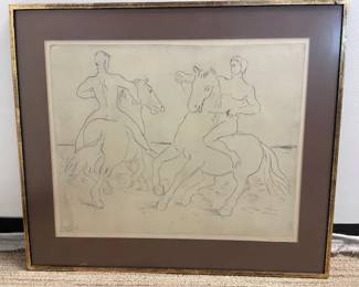 $560 USD      Miklos Borsos Etching Copper Engraving Horsemen EK221-54    Horsemen by Miklos Borsos, Etching (Copper engraving), Mid Century Modern elegant frame, Framed in Tokyo, Japan, Miklos Borso

Dimensions: 32 x 27

Condition: Good condition. Matting of framing will need to be replaced.

Local pick up Merrifield, VA.  Contact us for shipper suggestions.     https://goodbyhello.com/products/copy-of-samuel-a-kilbourne-weakfish-signed-chromo-lithograph-ek221-53?_pos=66&_sid=79946e5dc&_ss=r