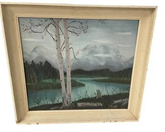 $80 USD     E Fyers River & Mountain Original Oil Painting EK221-68    Indulge in the beauty of nature with the E Fryer River & Mountain Original Oil Painting. This exquisite artwork captures the tranquil essence of a flowing river and majestic mountains. With its premium quality and unique style, it will elevate any space and leave a lasting impression. Add a touch of luxury to your home or office with this stunning piece.

Dimensions: 29 x 25"H

Condition: Very good condition.

Local pick up Merrifield, VA.  Contact us for shipper suggestions.     https://goodbyhello.com/products/copy-of-jacklyn-marie-adelfio-original-riverboats-a-comin-painting-ek221-67?_pos=35&_sid=79946e5dc&_ss=r