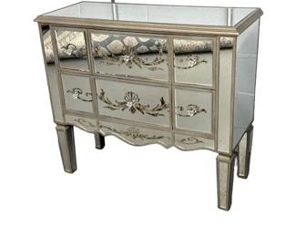 $200 USD     Privilege Mirrored Ornate Hollywood Silver 6 Drawer Dresser EK221-103    Indulge in luxury.  Featuring a striking mirrored finish and intricate ornate details, this dresser exudes elegance and sophistication.  The 6 drawers provide ample storage for your belongings in a bedroom or foyer.

Dimensions: 36 x 14.5 x 32"H

Condition: Very good condition.  

Local pick up Merrifield, VA.  Please contact us for shipper suggestions