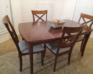 Wood Dining or breakfast table with 4 wood upholstered chairs