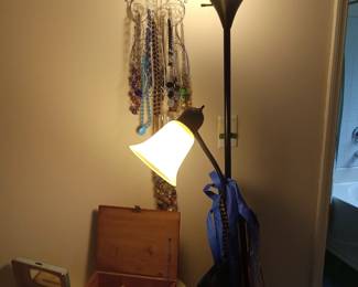 Costume jewelry, floor lamp,