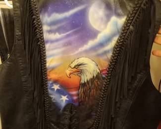 Leather biker vest back