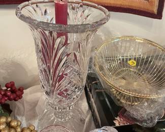 Crystal candleholder and serving bowls