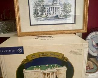Lighted replica of The White House and framed Joseph Stone artwork of Alabama’s State Capitol building